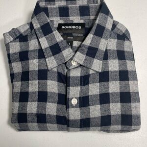 Bonobos Men's Blue and White Plaid Flannel Shirt Size Slim Fit Small CB-113